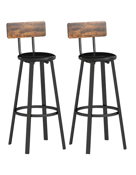 HOMCOM Set of Two Industrial-Style Bar Stools - Brown/Black