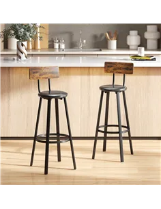 HOMCOM Set of Two Industrial-Style Bar Stools - Brown/Black 2