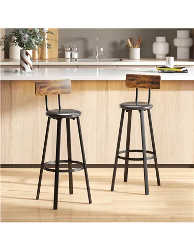 HOMCOM Set of Two Industrial-Style Bar Stools - Brown/Black