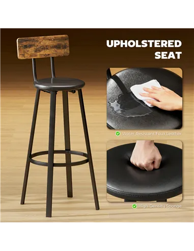 HOMCOM Set of Two Industrial-Style Bar Stools - Brown/Black