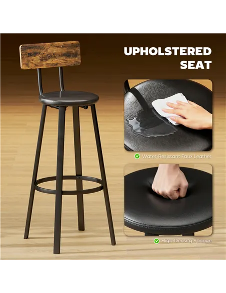 HOMCOM Set of Two Industrial-Style Bar Stools - Brown/Black