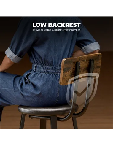 HOMCOM Set of Two Industrial-Style Bar Stools - Brown/Black