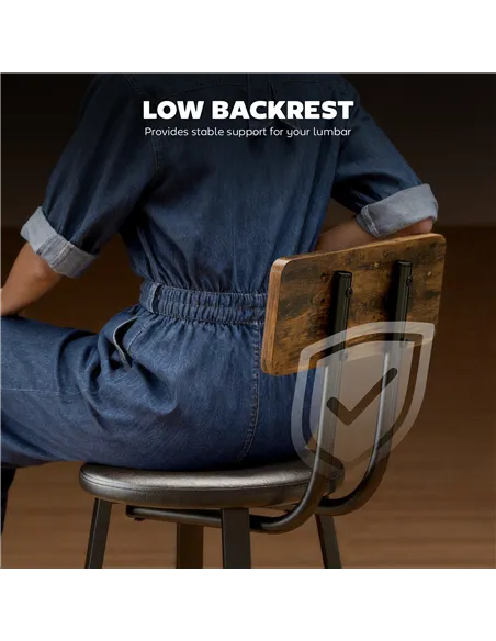 HOMCOM Set of Two Industrial-Style Bar Stools - Brown/Black