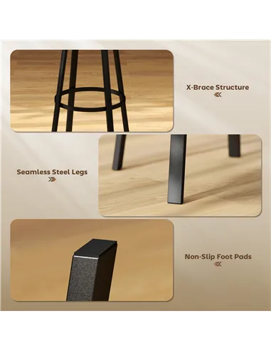 HOMCOM Set of Two Industrial-Style Bar Stools - Brown/Black