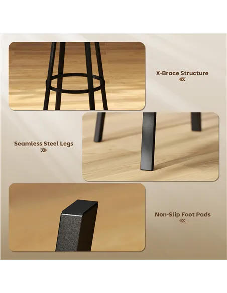 HOMCOM Set of Two Industrial-Style Bar Stools - Brown/Black