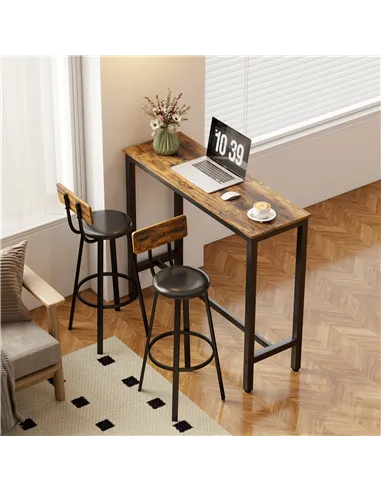 HOMCOM Set of Two Industrial-Style Bar Stools - Brown/Black