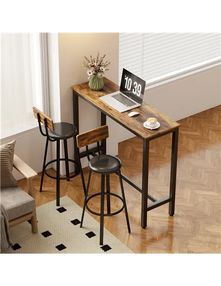 HOMCOM Set of Two Industrial-Style Bar Stools - Brown/Black