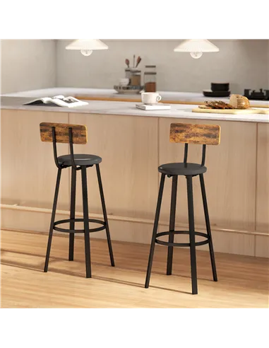 HOMCOM Set of Two Industrial-Style Bar Stools - Brown/Black