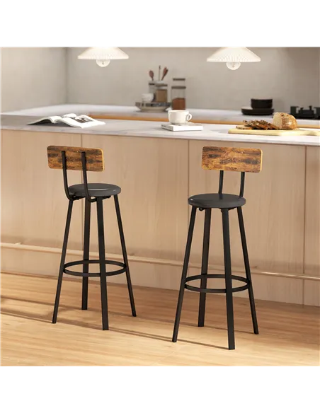 HOMCOM Set of Two Industrial-Style Bar Stools - Brown/Black