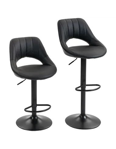 HOMCOM Set of Two Faux Leather Bar Stools - Black
