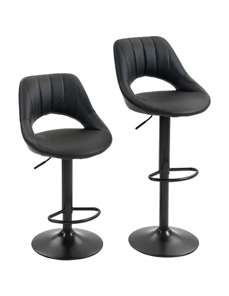HOMCOM Set of Two Faux Leather Bar Stools - Black