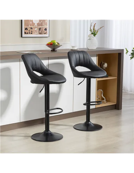 HOMCOM Set of Two Faux Leather Bar Stools - Black