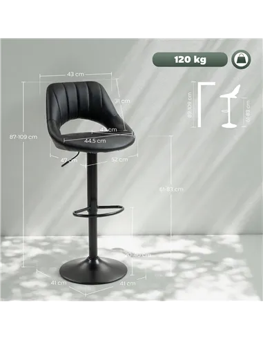 HOMCOM Set of Two Faux Leather Bar Stools - Black