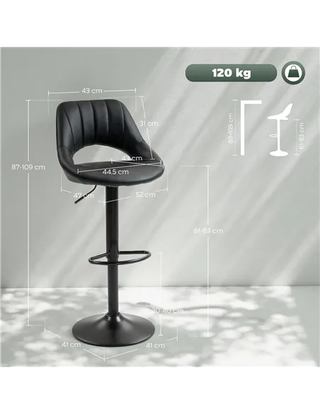 HOMCOM Set of Two Faux Leather Bar Stools - Black