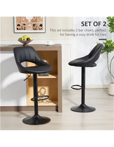 HOMCOM Set of Two Faux Leather Bar Stools - Black
