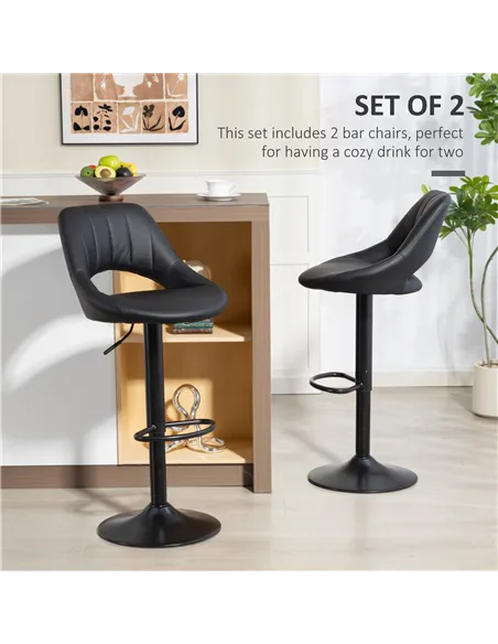 HOMCOM Set of Two Faux Leather Bar Stools - Black