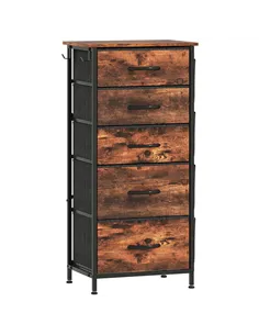 HOMCOM Chest of Five Fabric Drawers - Rustic Brown