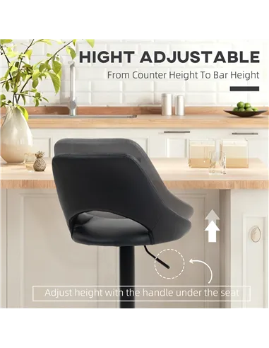 HOMCOM Set of Two Faux Leather Bar Stools - Black