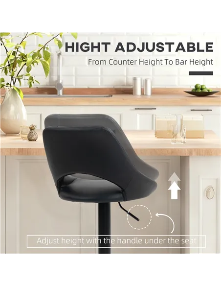 HOMCOM Set of Two Faux Leather Bar Stools - Black