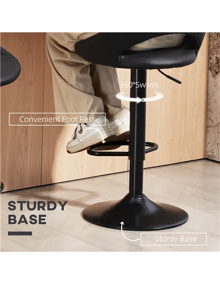 HOMCOM Set of Two Faux Leather Bar Stools - Black