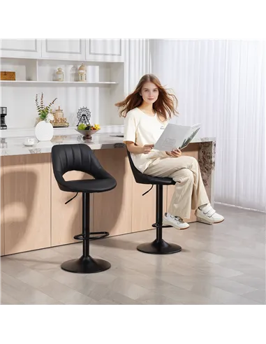 HOMCOM Set of Two Faux Leather Bar Stools - Black