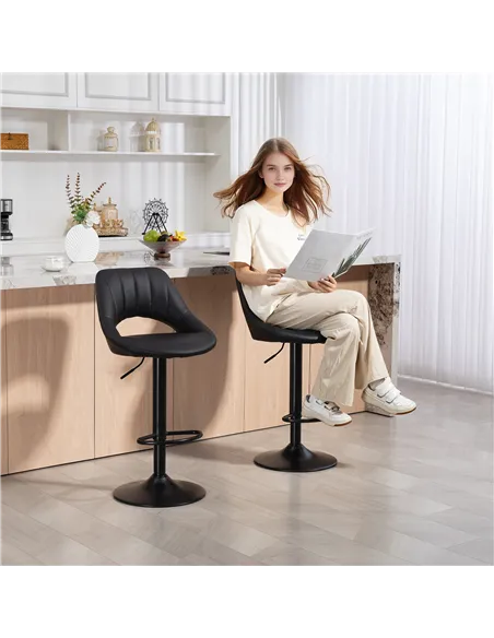 HOMCOM Set of Two Faux Leather Bar Stools - Black