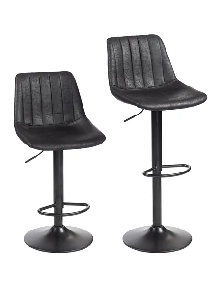 HOMCOM Set of 2 Leathaire Tub Bar Stools - Black