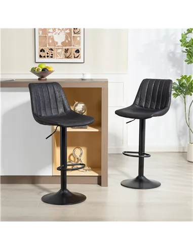 HOMCOM Set of 2 Leathaire Tub Bar Stools - Black