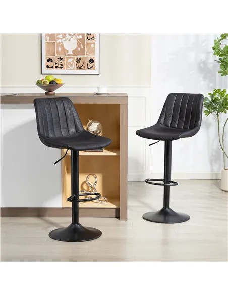 HOMCOM Set of 2 Leathaire Tub Bar Stools - Black