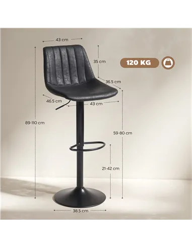 HOMCOM Set of 2 Leathaire Tub Bar Stools - Black