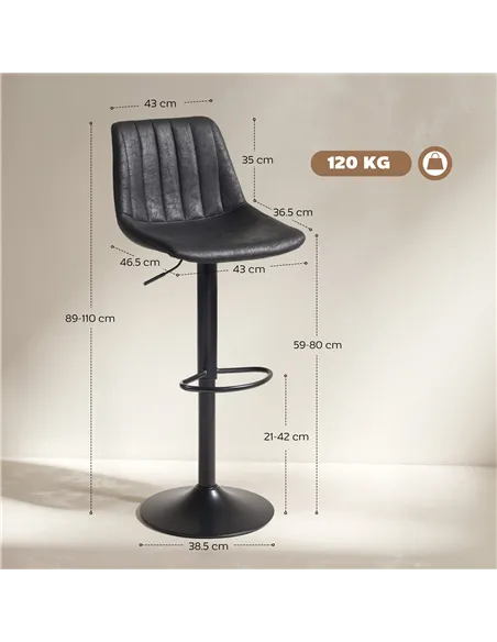 HOMCOM Set of 2 Leathaire Tub Bar Stools - Black