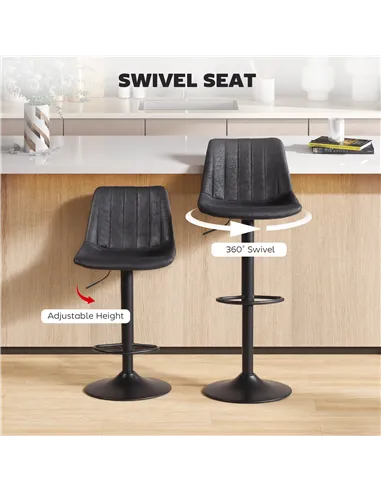 HOMCOM Set of 2 Leathaire Tub Bar Stools - Black