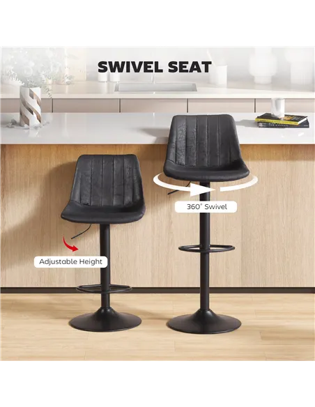 HOMCOM Set of 2 Leathaire Tub Bar Stools - Black