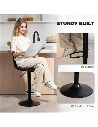 HOMCOM Set of 2 Leathaire Tub Bar Stools - Black