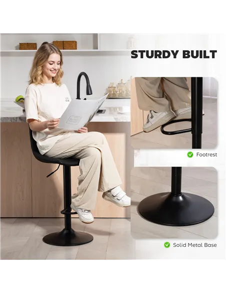 HOMCOM Set of 2 Leathaire Tub Bar Stools - Black