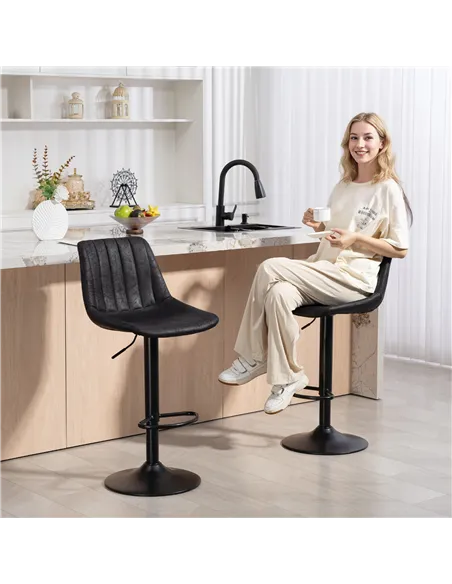 HOMCOM Set of 2 Leathaire Tub Bar Stools - Black