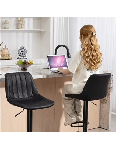 HOMCOM Set of 2 Leathaire Tub Bar Stools - Black