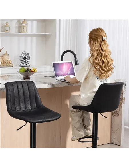 HOMCOM Set of 2 Leathaire Tub Bar Stools - Black