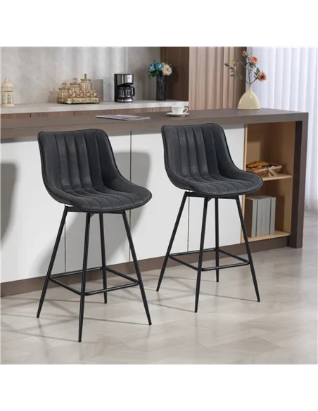 HOMCOM Set of 2 PU Leather Swivel Bar Stools - Black
