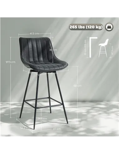 HOMCOM Set of 2 PU Leather Swivel Bar Stools - Black