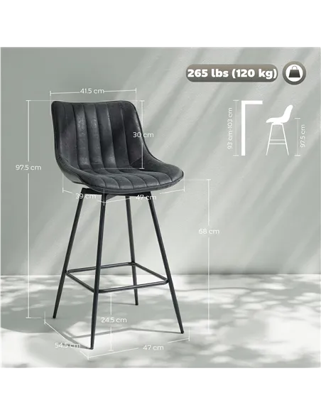 HOMCOM Set of 2 PU Leather Swivel Bar Stools - Black