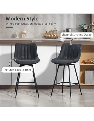 HOMCOM Set of 2 PU Leather Swivel Bar Stools - Black