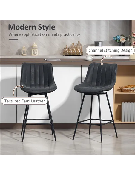 HOMCOM Set of 2 PU Leather Swivel Bar Stools - Black