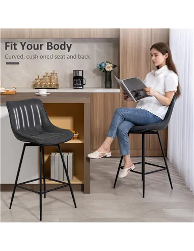 HOMCOM Set of 2 PU Leather Swivel Bar Stools - Black