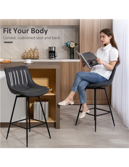 HOMCOM Set of 2 PU Leather Swivel Bar Stools - Black