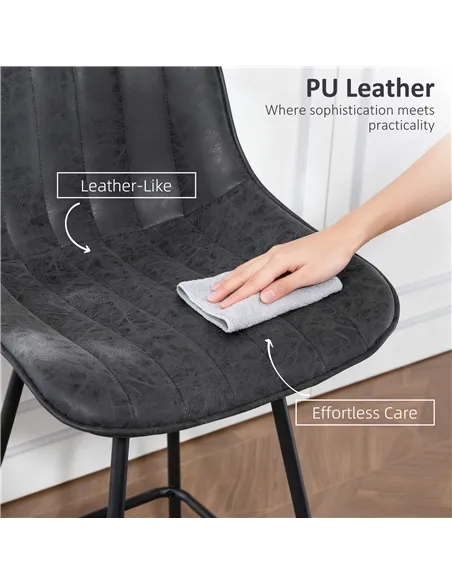 HOMCOM Set of 2 PU Leather Swivel Bar Stools - Black