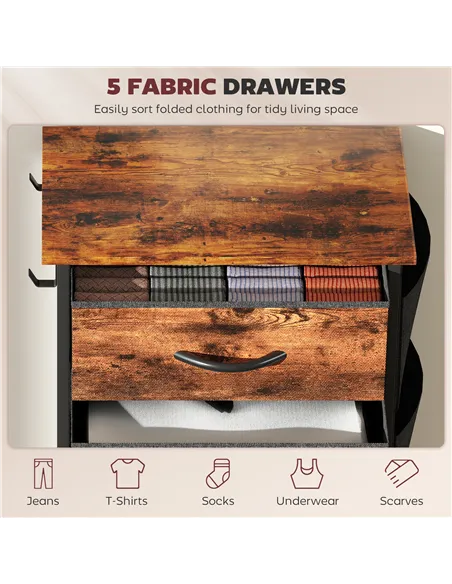 HOMCOM Chest of Five Fabric Drawers - Rustic Brown