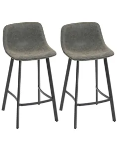 HOMCOM Bar Stools Set of 2, PU Leather Dining Stools with Backrest, Footrest, for Kitchen, Counter, Breakfast Bar, Grey