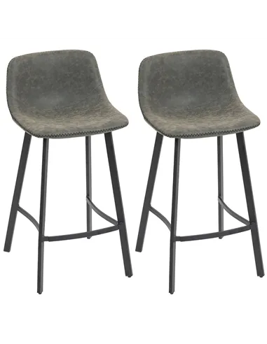 HOMCOM Bar Stools Set of 2, PU Leather Dining Stools with Backrest, Footrest, for Kitchen, Counter, Breakfast Bar, Grey