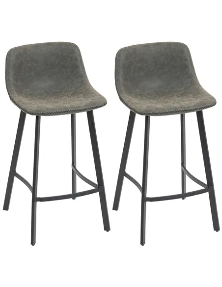 HOMCOM Bar Stools Set of 2, PU Leather Dining Stools with Backrest, Footrest, for Kitchen, Counter, Breakfast Bar, Grey